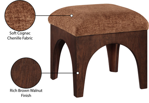 Rhea Cognac Chenille Fabric Upholstered Ottoman, 1 Piece (Style 3)