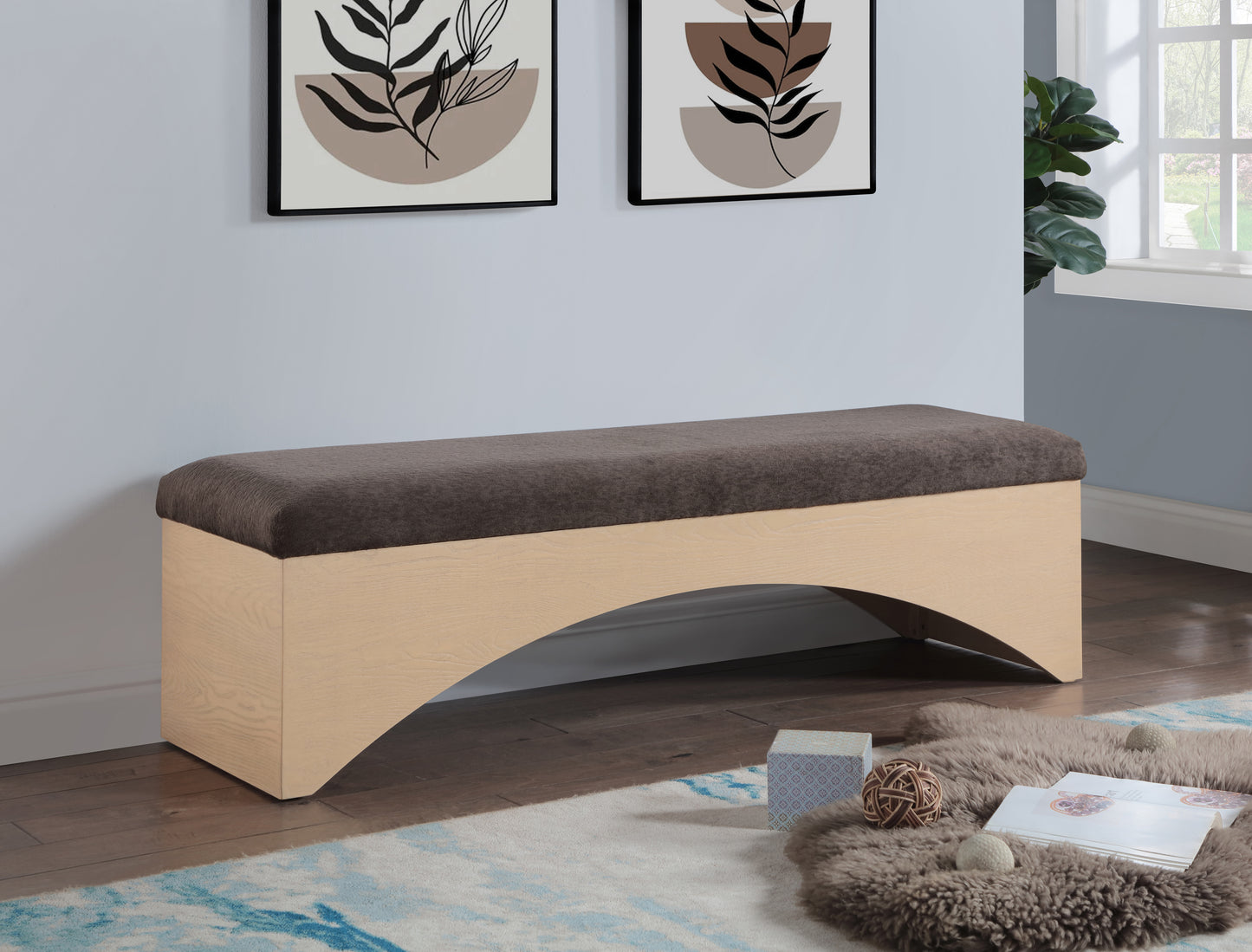 capsule brown velour fur fabric bench