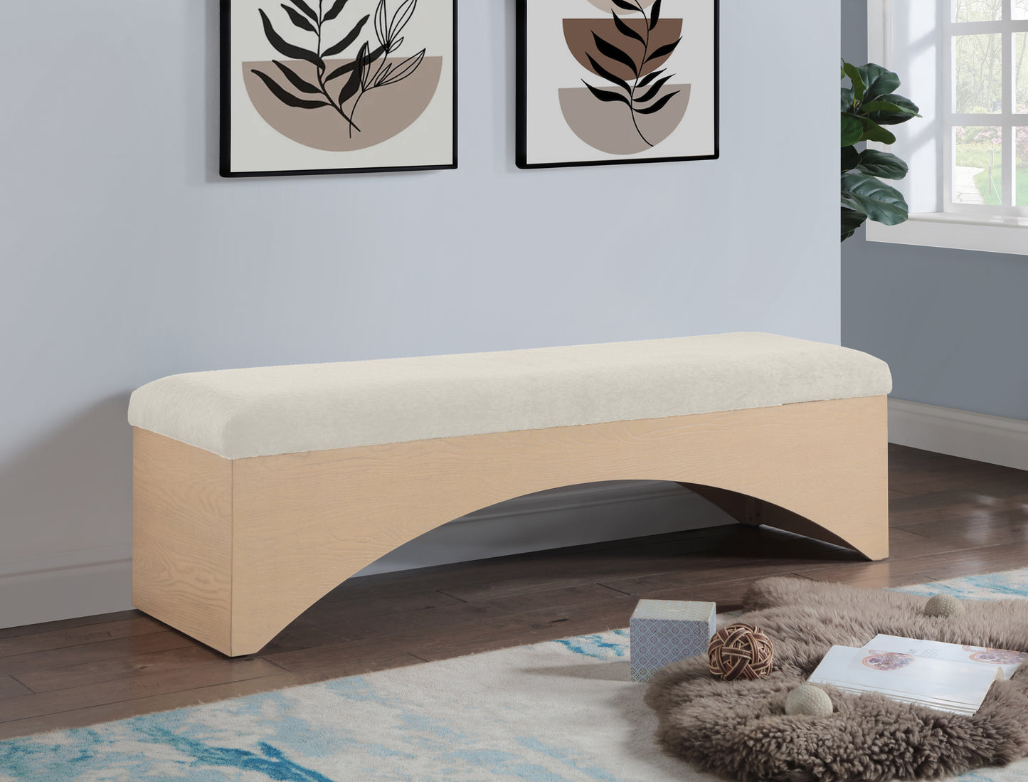 capsule cream velour fur fabric bench