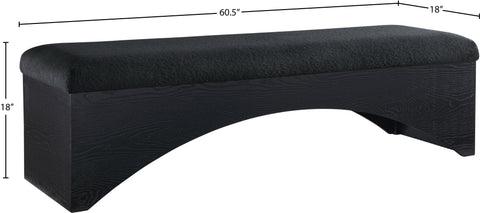 Rhea Black Velour Fur Fabric Upholstered Bench, 1 Piece (Style 2)