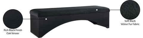 Rhea Black Velour Fur Fabric Upholstered Bench, 1 Piece (Style 2)