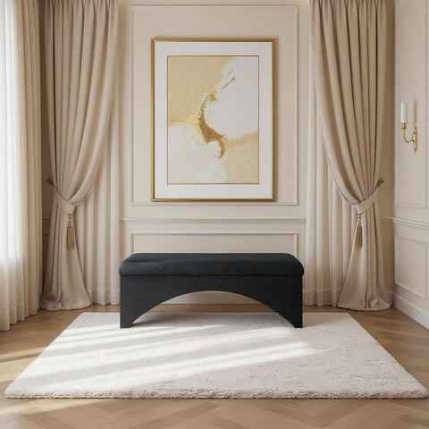 Rhea Black Velour Fur Fabric Upholstered Bench, 1 Piece (Style 2)
