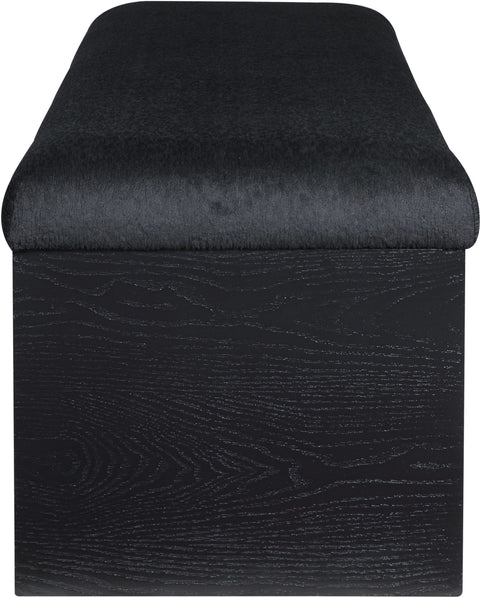 Rhea Black Velour Fur Fabric Upholstered Bench, 1 Piece (Style 2)