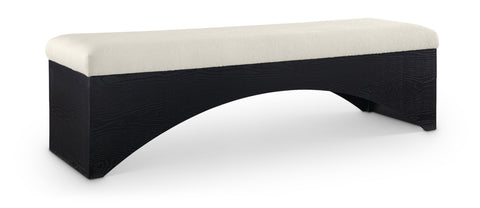 Rhea Cream Velour Fur Fabric Upholstered Bench, 1 Piece (Style 2)