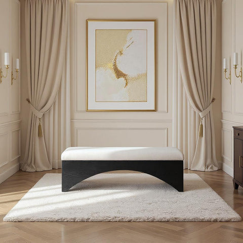 Rhea Cream Velour Fur Fabric Upholstered Bench, 1 Piece (Style 2)