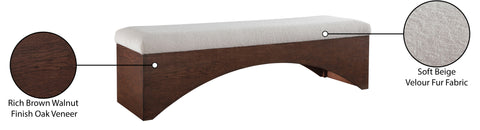 Rhea Beige Velour Fur Fabric Upholstered Bench, 1 Piece (Style 2)