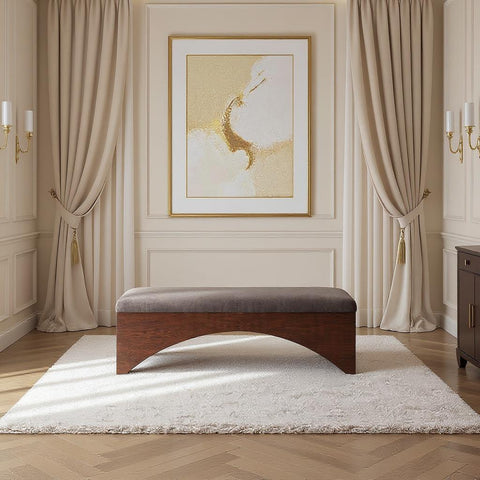 Rhea Brown Velour Fur Fabric Upholstered Bench, 1 Piece (Style 2)