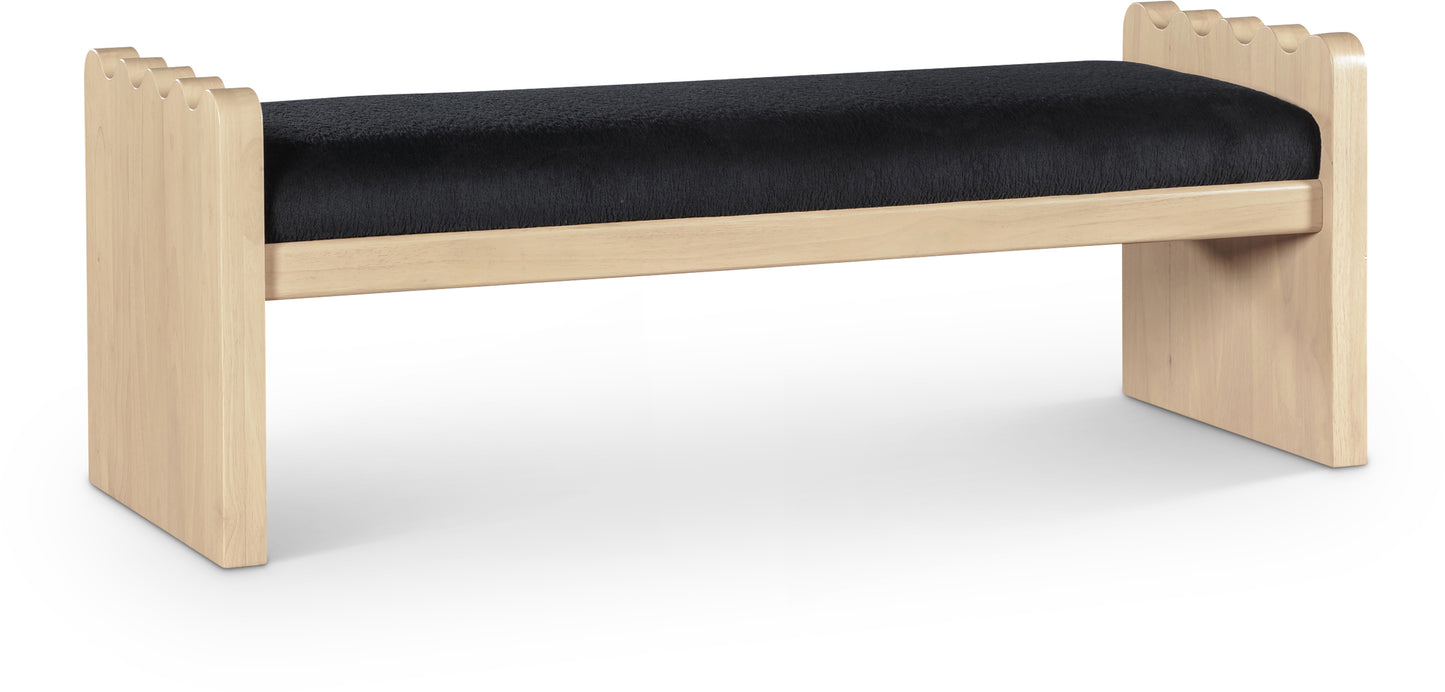 makai black velour fur fabric bench