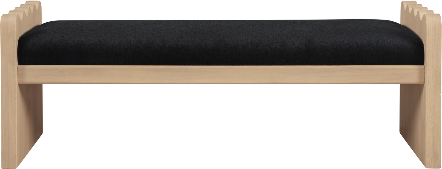 makai black velour fur fabric bench