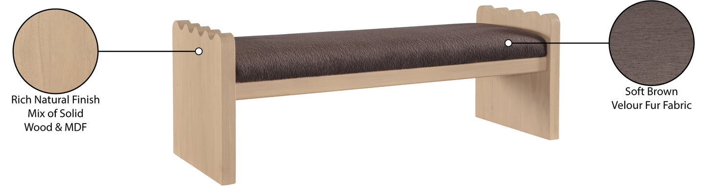 makai brown velour fur fabric bench