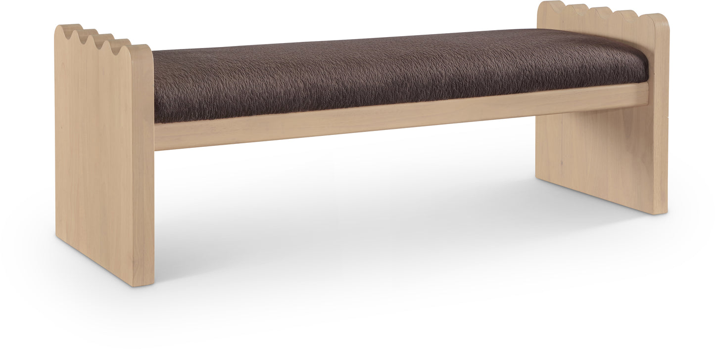 makai brown velour fur fabric bench