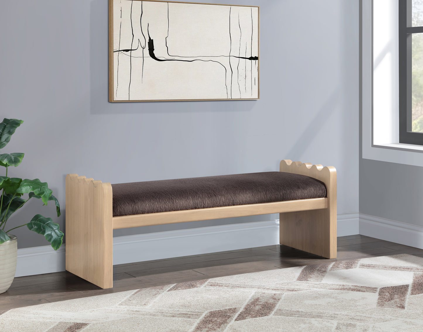 makai brown velour fur fabric bench