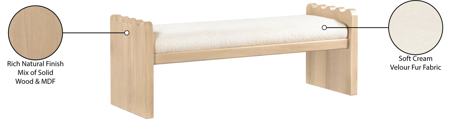 makai cream velour fur fabric bench