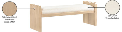 Makai Cream Velour Fur Fabric Bench