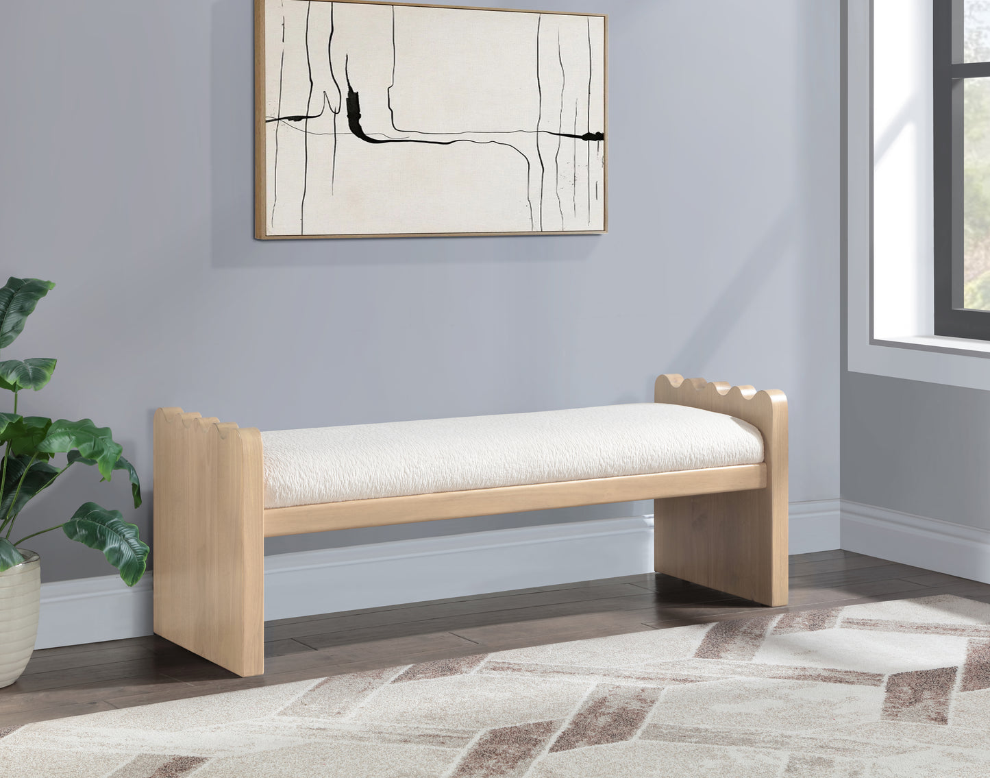 makai cream velour fur fabric bench