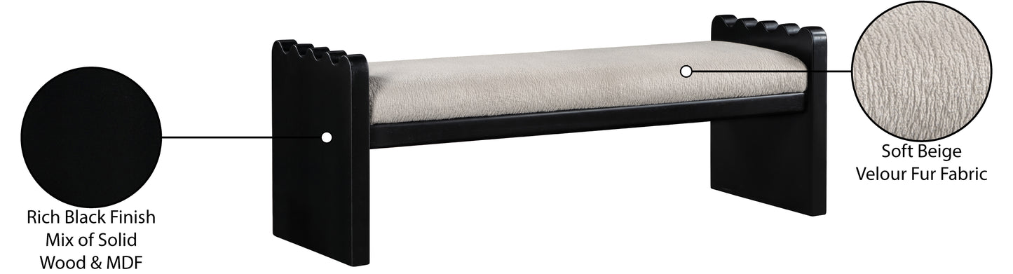 makai beige velour fur fabric bench