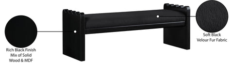 Kellan Black Velour Fur Fabric Upholstered Bench, 1 Piece (Style 2)