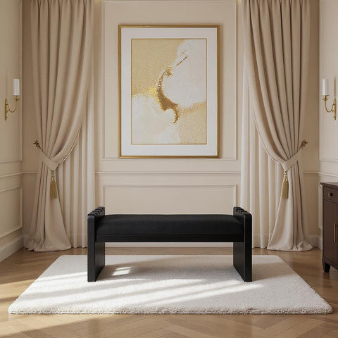 Kellan Black Velour Fur Fabric Upholstered Bench, 1 Piece (Style 2)
