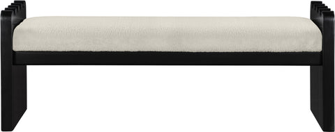 Kellan Cream Velour Fur Fabric Upholstered Bench, 1 Piece (Style 2)