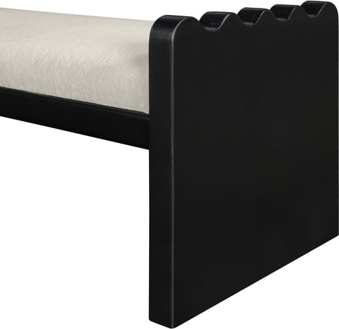 Kellan Cream Velour Fur Fabric Upholstered Bench, 1 Piece (Style 2)