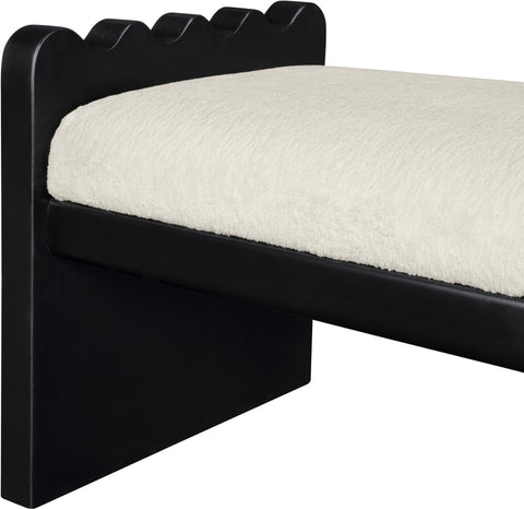 Kellan Cream Velour Fur Fabric Upholstered Bench, 1 Piece (Style 2)
