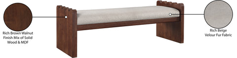 Kellan Beige Velour Fur Fabric Upholstered Bench, 1 Piece (Style 2)