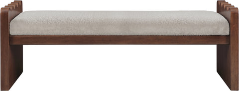 Kellan Beige Velour Fur Fabric Upholstered Bench, 1 Piece (Style 2)