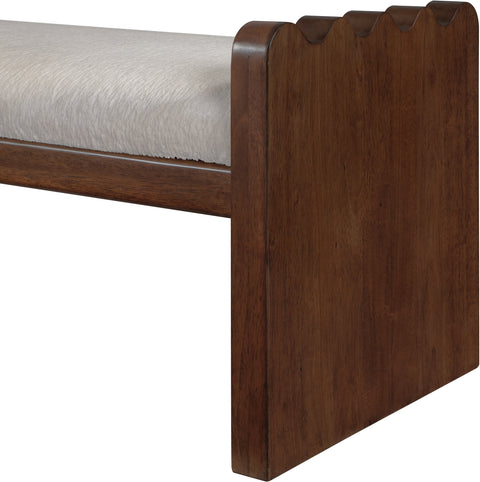 Kellan Beige Velour Fur Fabric Upholstered Bench, 1 Piece (Style 2)