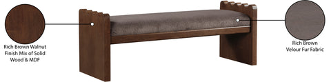 Kellan Brown Velour Fur Fabric Upholstered Bench, 1 Piece (Style 2)