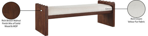 Kellan Cream Velour Fur Fabric Upholstered Bench, 1 Piece (Style 3)
