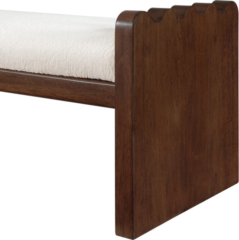 Kellan Cream Velour Fur Fabric Upholstered Bench, 1 Piece (Style 3)
