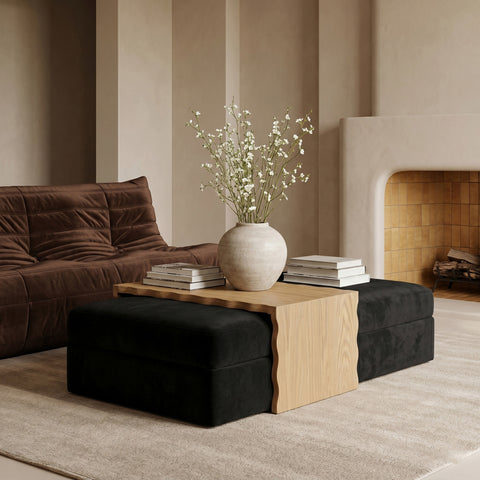 Sloane Black Velvet Upholstered Coffee Table/Ottoman, 1 Piece