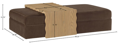 Sloane Brown Velvet Upholstered Coffee Table/Ottoman, 1 Piece