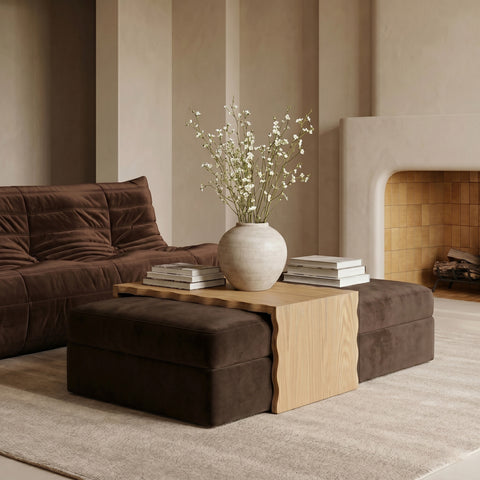 Sloane Brown Velvet Upholstered Coffee Table/Ottoman, 1 Piece