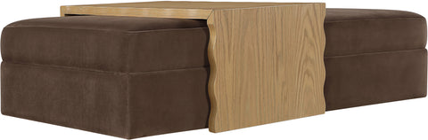 Sloane Brown Velvet Upholstered Coffee Table/Ottoman, 1 Piece