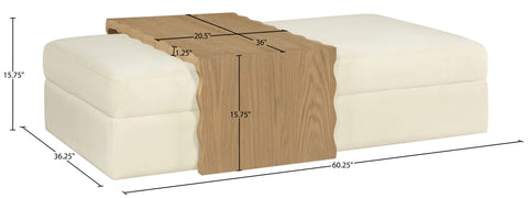 Sloane Cream Velvet Upholstered Coffee Table/Ottoman, 1 Piece
