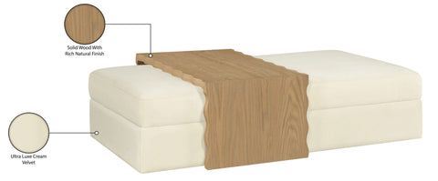 Sloane Cream Velvet Upholstered Coffee Table/Ottoman, 1 Piece