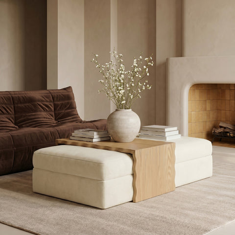 Sloane Cream Velvet Upholstered Coffee Table/Ottoman, 1 Piece