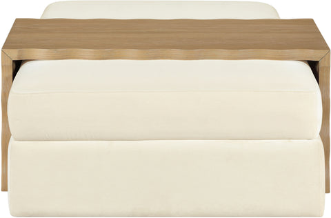 Sloane Cream Velvet Upholstered Coffee Table/Ottoman, 1 Piece