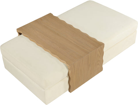 Sloane Cream Velvet Upholstered Coffee Table/Ottoman, 1 Piece
