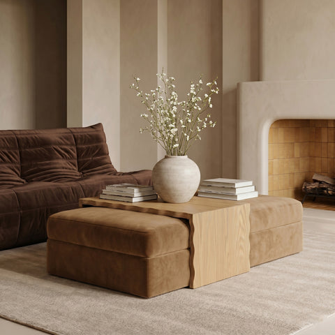 Sloane Saddle Velvet Upholstered Coffee Table/Ottoman, 1 Piece