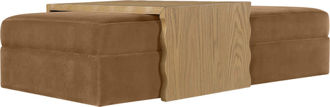 Sloane Saddle Velvet Upholstered Coffee Table/Ottoman, 1 Piece