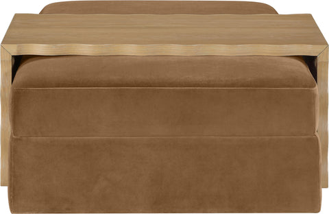 Sloane Saddle Velvet Upholstered Coffee Table/Ottoman, 1 Piece