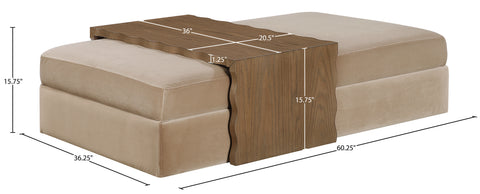 Sloane Beige Velvet Upholstered Coffee Table/Ottoman, 1 Piece