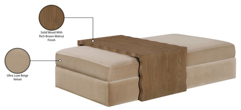 Sloane Beige Velvet Upholstered Coffee Table/Ottoman, 1 Piece