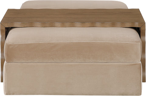Sloane Beige Velvet Upholstered Coffee Table/Ottoman, 1 Piece