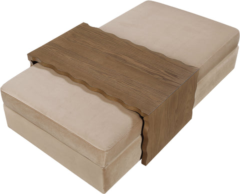 Sloane Beige Velvet Upholstered Coffee Table/Ottoman, 1 Piece