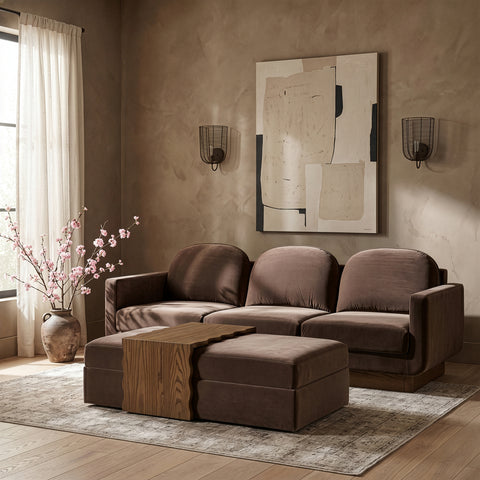 Sloane Brown Velvet Upholstered Coffee Table/Ottoman, 1 Piece (Style 2)