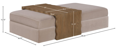 Sloane Taupe Velvet Upholstered Coffee Table/Ottoman, 1 Piece