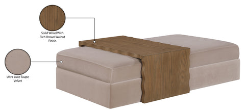 Sloane Taupe Velvet Upholstered Coffee Table/Ottoman, 1 Piece